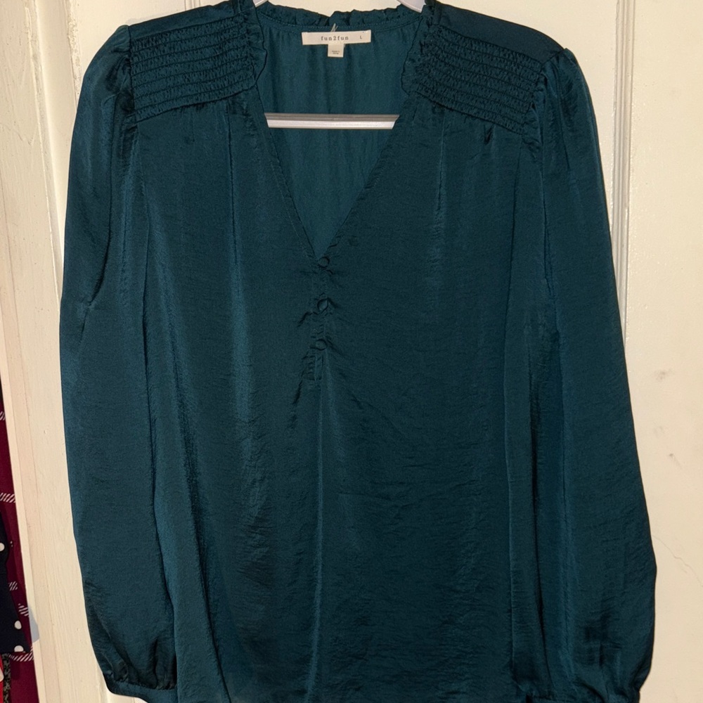 Faithfull the Brand Teal Gathered Blouse